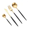 Servis uppsättningar 4st Cotestar Set Fork Spoon Knife rostfritt stål Gyllene bordsartiklar hem middag ccamping resekök