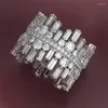 Cluster Rings Brand Sparkling Luxury Jewelry Irregular Ring 925 Sterling Silver Full Princess Cut White Topaz CZ Diamond Party Women