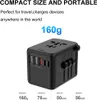 PD 35W Universal Travel Adapter QC Fast Charger European International Travel Plug Power Converter 3 USB 2 Tyep C USA/EU/AU/UK AC Sockets