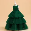 Flickklänningar Green Tulle Tuttu Flower Dress Christmas Party Fancy Children Gown Prom Teenage Clothes 2022