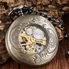 Pocket Watches Antique Bronze Horse Wing Arabic Numerals Vintage Mechanical Watch Necklace Men Skeleton Fob Hand Chain Steampunk