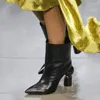 Botas Invierno Cuero Tacón alto Moda Punta estrecha Diseño Zapatos de mujer Strange Short Sexy Pasarela Slip-On Single