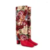 Bottes Lilyptuart haut de gamme marque imprimé jupe pour femmes hiver 2023 bout carré talon épais grâce genou robe de soirée chaussures