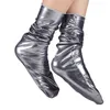 Women Socks Faux Patent Leather Loose Crew Shiny Metallic Wetlook Solid Clubwear Q6PB