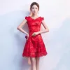 Abiti casual Rosso Paillettes Abito da sposa tradizionale cinese Qipao Pizzo Abito da sera corto Cheongsam Sposa Damigella d'onore Festa orientale