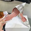 2023 Designer Pure color Pointed toe Slides slippers Womens Luxury 100% leather Water drill upper High heels Sandals ladys sexy Back Hollowed out side shoes sizes 35-40