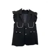 Damesvesten Vanovich Koreaanse stijl 2022 Herfstgekotte kleur Solid pocket Vest Mouwloze temperament mode Pearl buckle Women