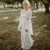 2023 Boho koronkowe sukienki ślubne syreny ślubne długie rękawy Bez pleców Satynowe zamiatanie pociągu Made Beach Country Plus Size Vestido de novia