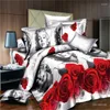 Sängkläder sätter lyxuppsättning King Size 3D Panda Animal Pattern Tulpan Red Rose Comporter Bed Sheets Linen Däcke Cover