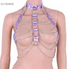 Belts Sexy Women Halter Color Body Harness Bondage Party Chain Rave Costume Clubwear Holographic Belt Pastel Gothic Suspender