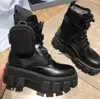 2023 Winter Men's Ankle Boots Black Brushed Leather and Nylon Combat Boots Thick Lug Sole Platform Motorcycle Short Material