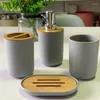 Bath Accessory Set 4Pcs Bamboo Bathroom Accessories Sets Toothbrush Holder Soap Dispenser Toilet Brush Decoration