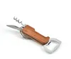 Wooden Handle Bottle Openers Keychain Knife Pulltap Double Hinged Corkscrew Stainless Steel Key Ring Opening Tools Bar SN586