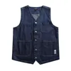 Men's Vests High Quality Multi Washed Japanese Pocket Vintage Work Clothes Cowboy Vest Men's And Women's BF Style Loose Thin Coat