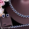 Necklace Earrings Set ThreeGraces 4pcs Blue Cubic Zirconia Love Heart Shape Luxury Dubai Bridal Wedding Party Costume Jewelry For Women
