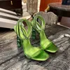 Sandalias de tacón de aguja a la moda 10,5 cm tributo tacones ultra altos de diamantes de cristal para mujer zapatos de diseñador de lujo sandalias con hebilla de fiesta
