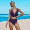 Swimwear féminin Femmes Shiying One Piece Swimsuit Couleur solide Backless Sexy Cross High