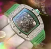 Bling Hommes Femmes Mode Cadran Squelette Creux Montre Pleine Diamants Anneau Glacé Ceinture En Caoutchouc Mouvement À Quartz Derrière Transparent Parfait Loisirs Affaires Montre-Bracelet