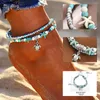 Bracelets de cheville été plage tortue Turquoises perles de coquillage étoile de mer pour les femmes multicouche Bracelet de cheville bijoux bohème sandale cadeau