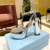 Womens Silver Platform Sandals Summer Coarse Heel Women Sandals Luxury Designer Shoe Genuine Leather Banquet Club Prom 13CM Chunky Heels Party shoes