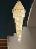 Lampadari di cristallo moderni Luci Apparecchio LED Lampadario a spirale lunga Lampada a sospensione di lusso americana Lampadario europeo brillante Droplight Casa Villa Loft Illuminazione delle scale