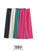 Women's Pants Women Fashion Side Pockets Front Pleats Wide Leg Vintage High Waist Zipper Female Trousers Mujer