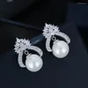 Stud Earrings 2022 Female S925 Pure Silver Needle Pearl Heart Flower Crown High Quality Set ZIRCON Lovely Lady