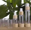 Top lege doe -het -zelf bamboe cosmetische spuitfles doorzichtige plastic mist spuit container parfum essentiepomp vacuümflessen 20/30/50/80/100/120 ml