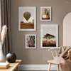 Schilderijen giraffen strand gedroogde bladeren zonsondergang zonsopgang ballon Noordse poster muur kunst print canvas schilderij decor foto's voor woonkamer