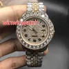 Full Iced Out Two Tone Watch Men's Automatic Diamonds Rose Gold Watches 40mm Diamonds Dial Works Smooth Hands Wristwatch New 309Z