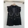 Damesvesten Vanovich Koreaanse stijl 2022 Herfstgekotte kleur Solid pocket Vest Mouwloze temperament mode Pearl buckle Women