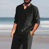 Men's Casual Shirts Mens Size Medium T Bulk Men Cotton Linen Shirt Henley Long Sleeve Layering Tee Black Dress