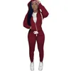 Tasarımcı Takipler Sonbahar Kış Kadın Terleri Uzun Kollu Katı Kıyafetler İki Parçalı Set Kapşonlu Fermuar Ceket ve Pantolon Açık Jogger Takım Kıyafet 5926