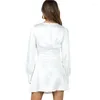 Vestidos casuais vestido branco elegante da primavera outono curto de manga longa o pescoço Hollow Skinny Bodycon Party