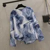 Blusas femininas coigarsam blusa feminina primavera inverno 2022 escritório impressão ladra solta manga longa blusas azul-blusas tampos femininos e