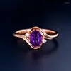 Bröllopsringar underbart rosguldengagemang för kvinnor lila CZ Stone Crystal Inlay Fashion Jewelry Charm Lady Party Gift Ring