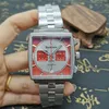 Cała moda męska luksus Wacthes Square Designer Red Sport Watch ze stali nierdzewnej VK kwarcowy ruch metalowy pasek męski zegar 239n