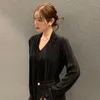 Women's Blouses Korobov Chic French Temperament Shirts V-neck Bowknot Lace-up Coat Fold Design Flared Sleeve Fashion Roupas Femininas