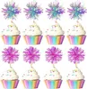 Suprimentos festivos 24pcs Toppers de bolo Ridescent Takemay Sparkle Blue e Purple Foil Firework for Party Birthday Wedding Cerimony