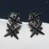 Stud Earrings SOELLE Fashion Real 925 Sterling Silver Black Rose Gold 4 Colors Double Fine Stars Zirconia Women Jewelry