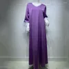 女性のためのエスニック衣類アバヤイスラム教徒ファッションドバイ七面鳥マキシドレスタッセルフェザーパープルイブニングドレス