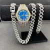 Kedjor Full Iced Out Watch Mens Cuban Chain Armband Inledande halsband Choker Hip Hop Jewelry for Men Gold Set257w