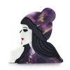 Brosches wulibaby slitage stickad hatt dam för kvinnor designer 2-färg lång hårflicka figur fest casual brosch stift gåvor
