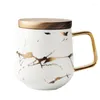 Mugs Nordic Ceramic Coffee Mug Marbled Household Water Breakfast With Lid Spoon Creative Cup And Saucer