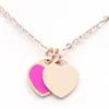 Pendant Neckalce Hot Design New Brand Heart Love Necklace for Stainless Steel Accessories Zircon Green Pink Women Jewelry Gift
