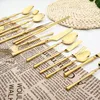 Dijkartikelen sets hoogwaardige 18/10 roestvrijstalen bestek set gouden spiegel zilverwerk messen vork lepels tabelgerei flatware