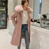 Kvinnors p￤ls 2022 vinterkvinna parkas riktiga jackor med krage huva kappa avtagbar rex liner streetwear kvinnor