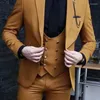 Trajes de hombre Marrón Slim Fit Hombres 3 piezas Chaqueta de moda masculina casual Chaleco de doble botonadura con pantalones Esmoquin de boda con solapa en pico