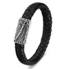 Charm Bracelets TYO Vintage Geometric Stainless Steel Sword Genuine Leather Woven For Men Magnet Clasp Bangles Jewelry Drop