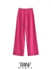 Calça feminina feminino de moda lateral bolsos dianteiros pregas larga perna larga cintura alta zíper feminina calça mujer